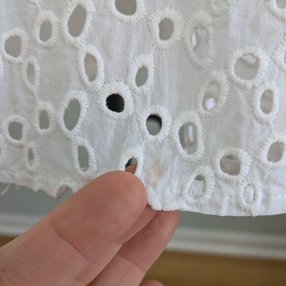 Eyelet Mini Dress 4 White Cottage Bride Rehearsal Beach Graduation Rush Beach - Picture 11 of 13